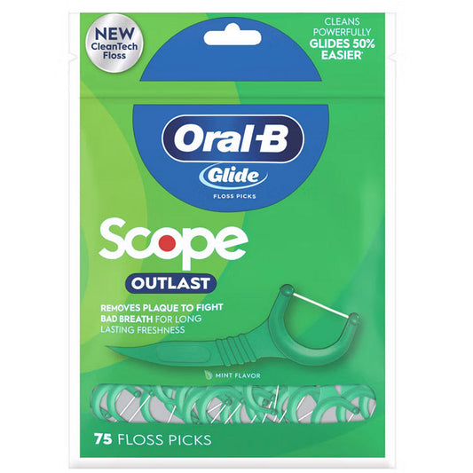 Oral-B Glide Dental Floss Picks with Scope Outlast Mint Flavor 75 Count