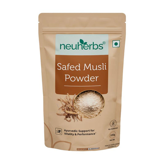 Organic Safed Musli Powder for men's support of vitality, reduced physical weakness and high performance.