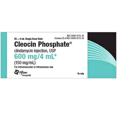 Cleocin Injection Clindamycin Antibiotic 150 mg/mL Vial 4 mL x 25/Box (RX)