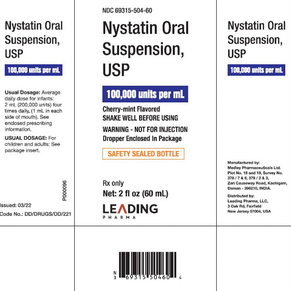Nystatin Oral Suspension Liquid 100,000 Units Per mL by Leading Pharma 60 mL (RX)