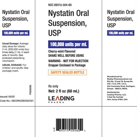 Nystatin Oral Suspension Liquid 100,000 Units Per mL by Leading Pharma 60 mL (RX)