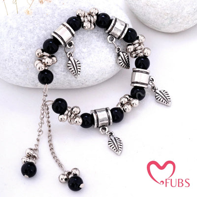 Oxidized Beaded Charm Bracelet