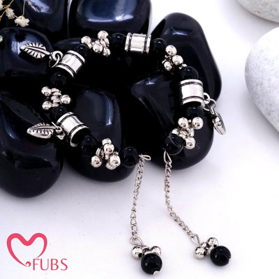 Oxidized Beaded Charm Bracelet