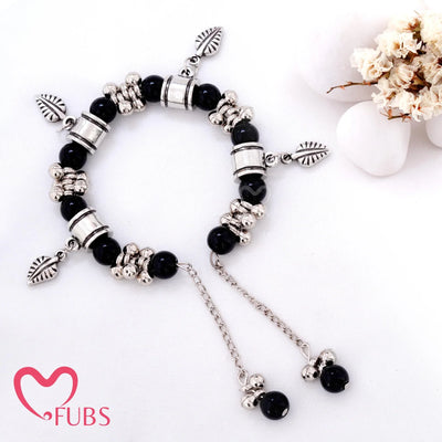 Oxidized Beaded Charm Bracelet