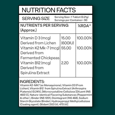 Oziva Vitamin D3, K2 & B12  - 90 Tablets
