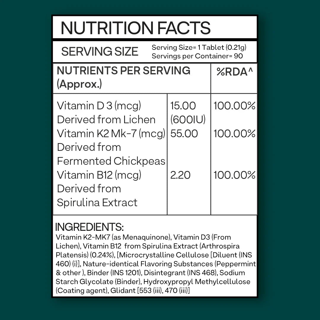 Oziva Vitamin D3, K2 & B12  - 90 Tablets