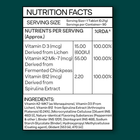 Oziva Vitamin D3, K2 & B12  - 90 Tablets
