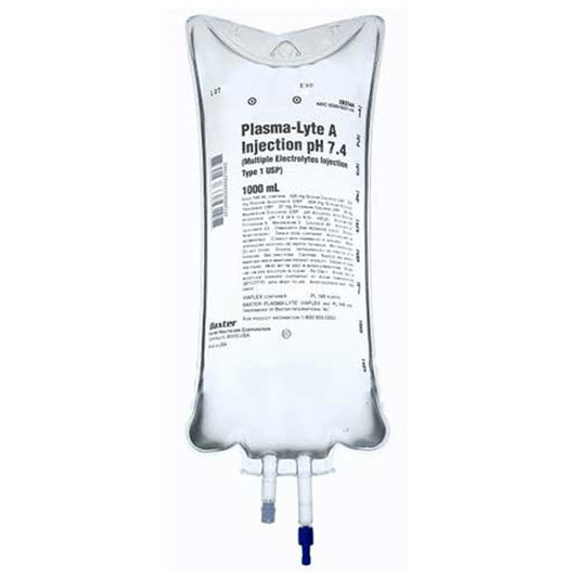 IV Bags, Plasma-Lyte A Injection IV Solution pH 7.4 (Multiple Electrolytes Injection Type 1 USP) 1000 mL, 14/cs (Rx)