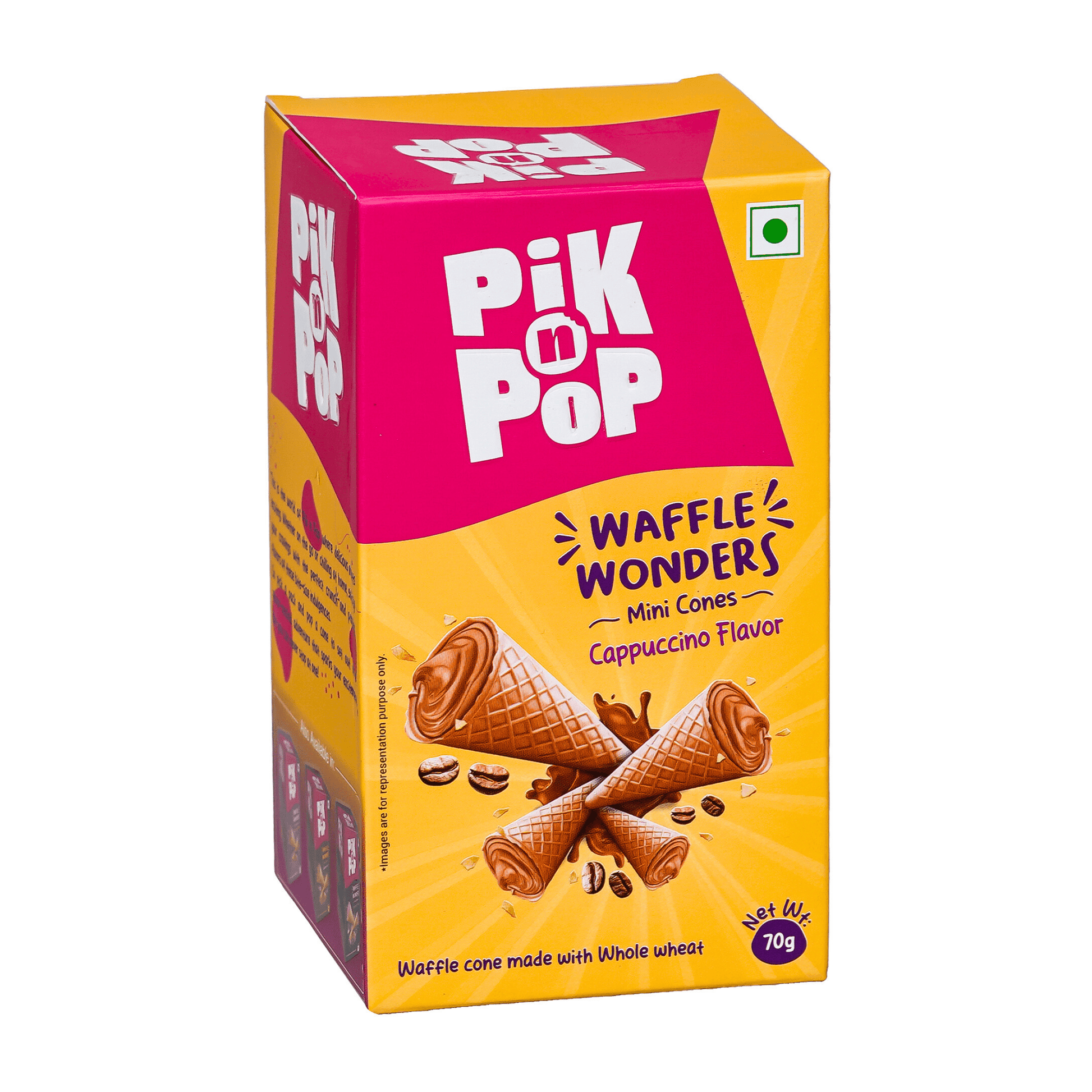 Pik n Pop Cappuccino Flavour Mini Waffle Cones | 70g | Whole Wheat | Eggless