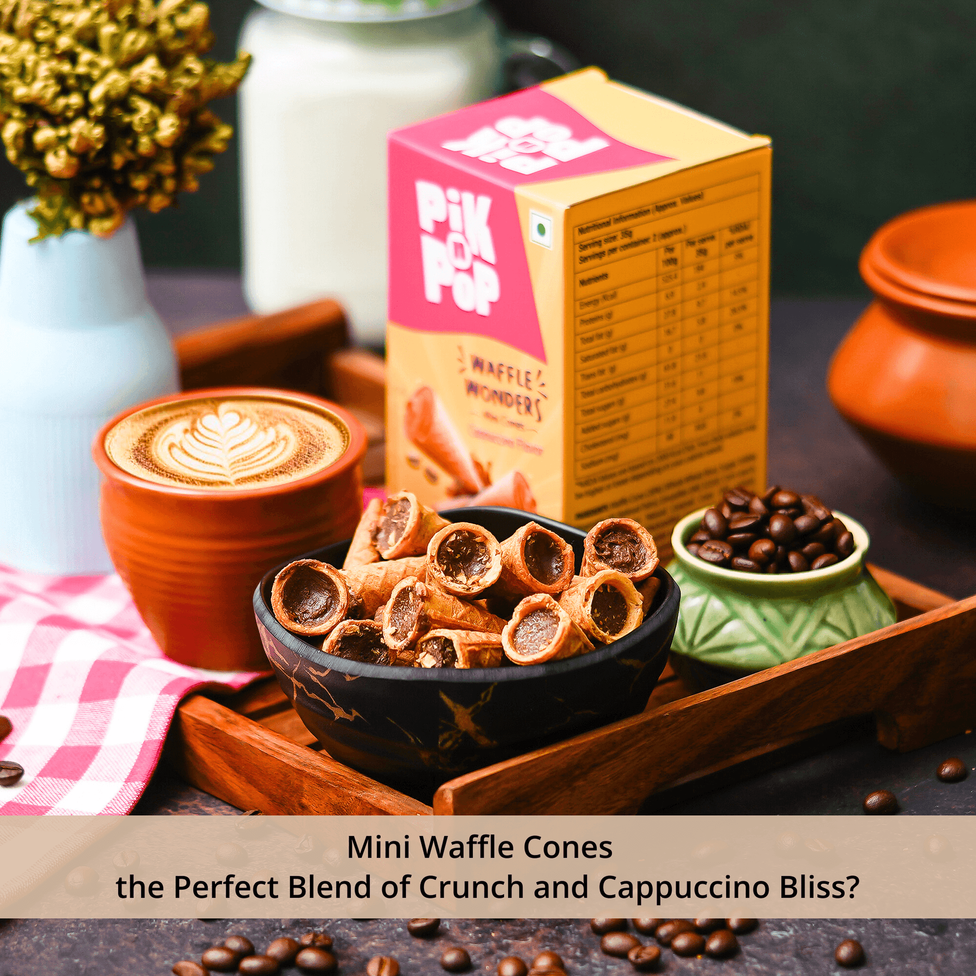 Pik n Pop Cappuccino Flavour Mini Waffle Cones | 70g | Whole Wheat | Eggless