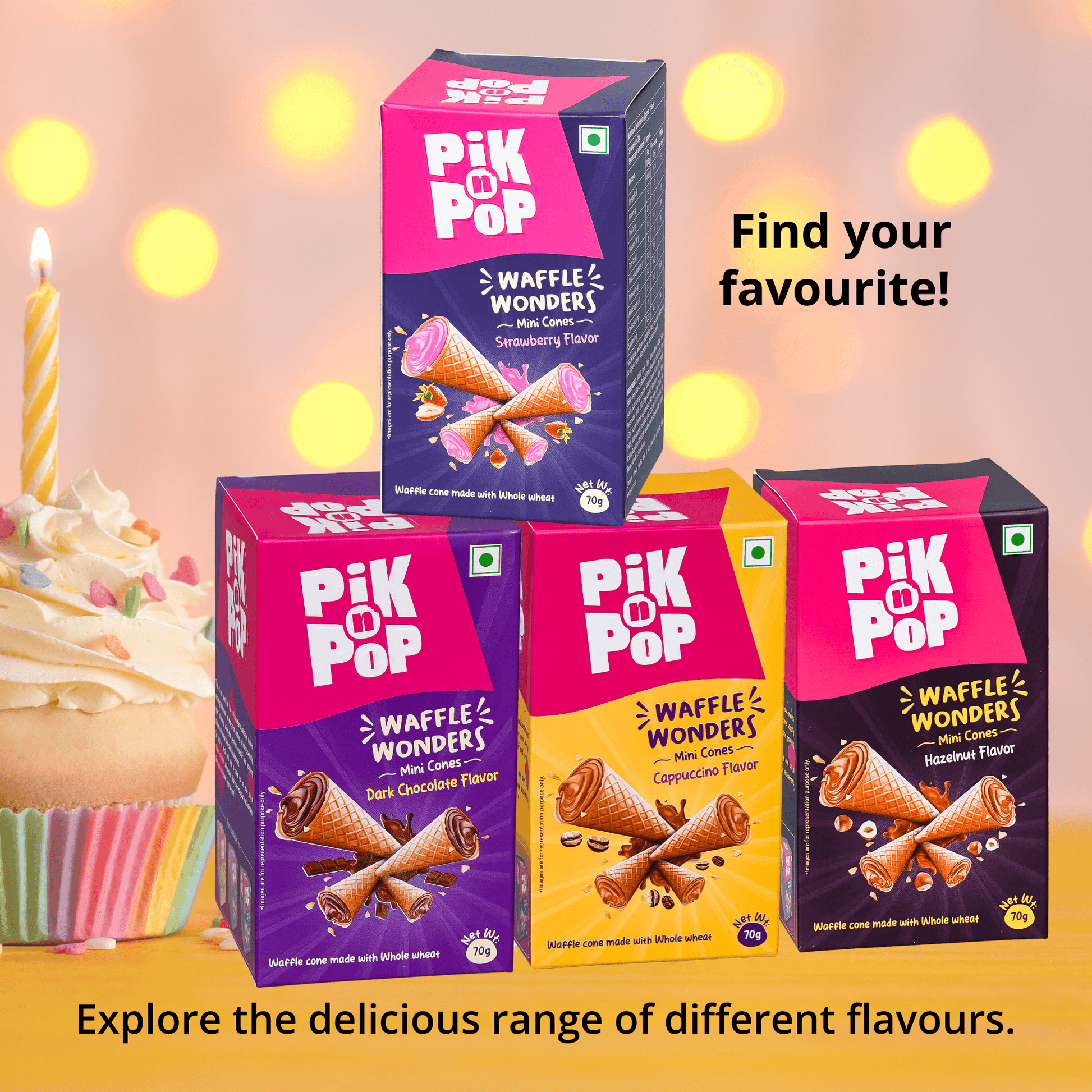 Pik n Pop Cappuccino Flavour Mini Waffle Cones | 70g | Whole Wheat | Eggless