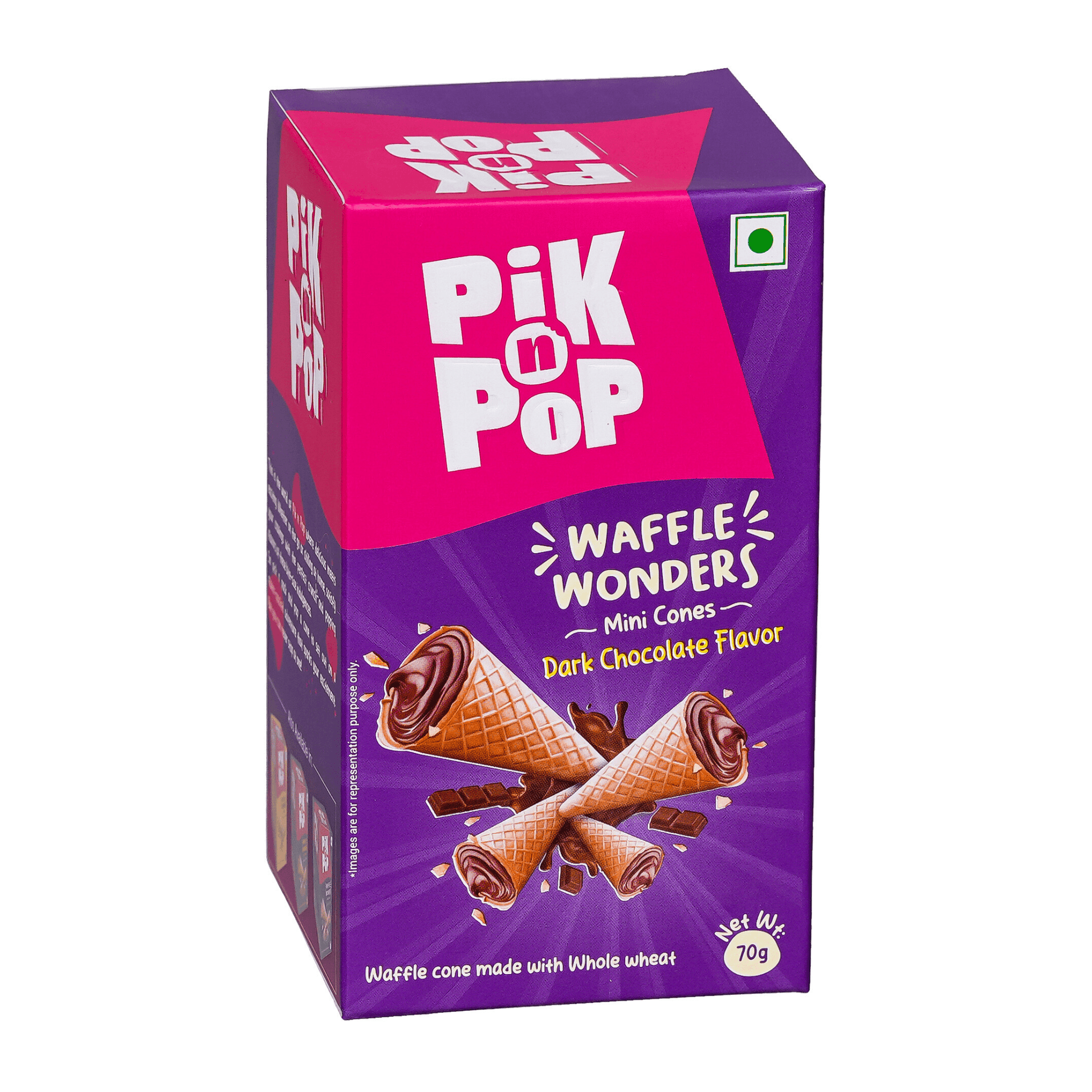 Pik n Pop Dark Chocolate Flavour Mini Waffle Cones | 70g | Whole Wheat | Eggless