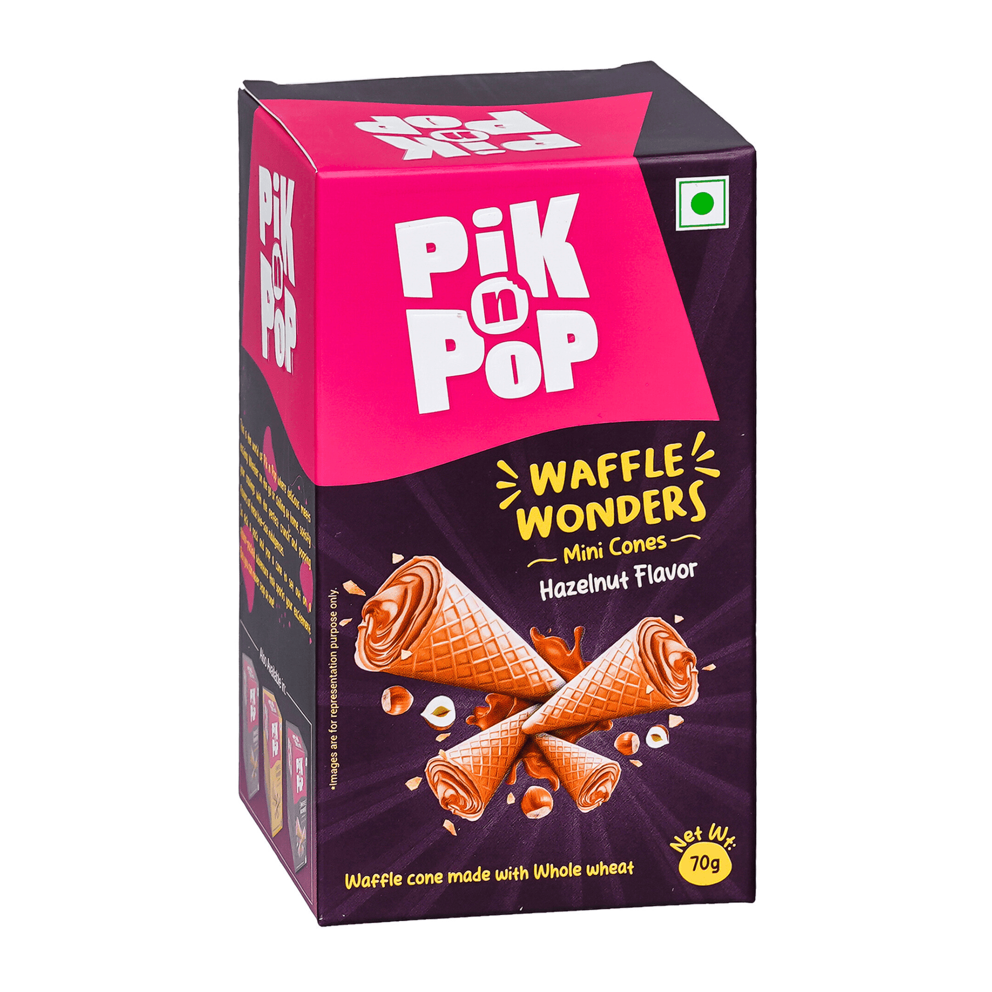 Pik n Pop Hazelnut Flavour Mini Waffle Cones | 70g | Whole Wheat | Eggless