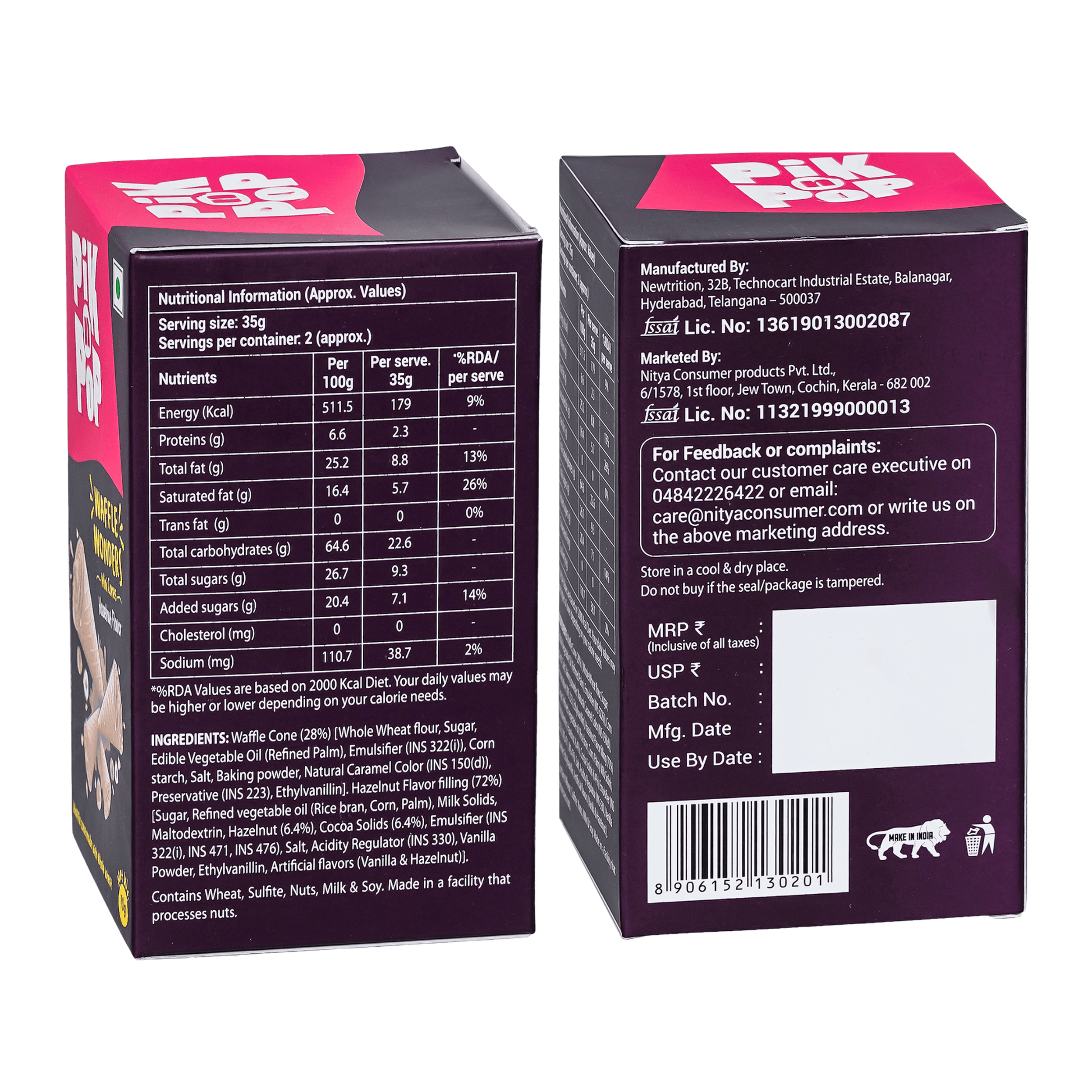 Pik n Pop Hazelnut Flavour Mini Waffle Cones | 70g | Whole Wheat | Eggless