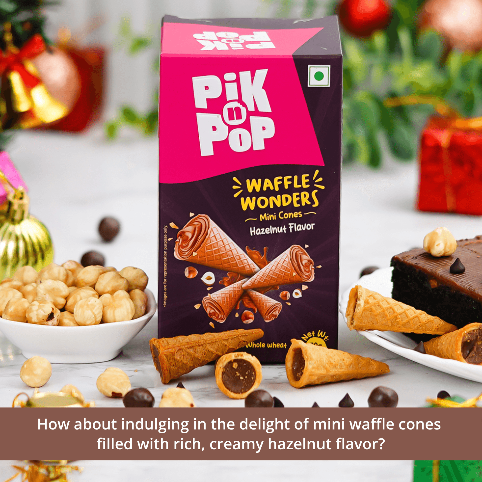 Pik n Pop Hazelnut Flavour Mini Waffle Cones | 70g | Whole Wheat | Eggless