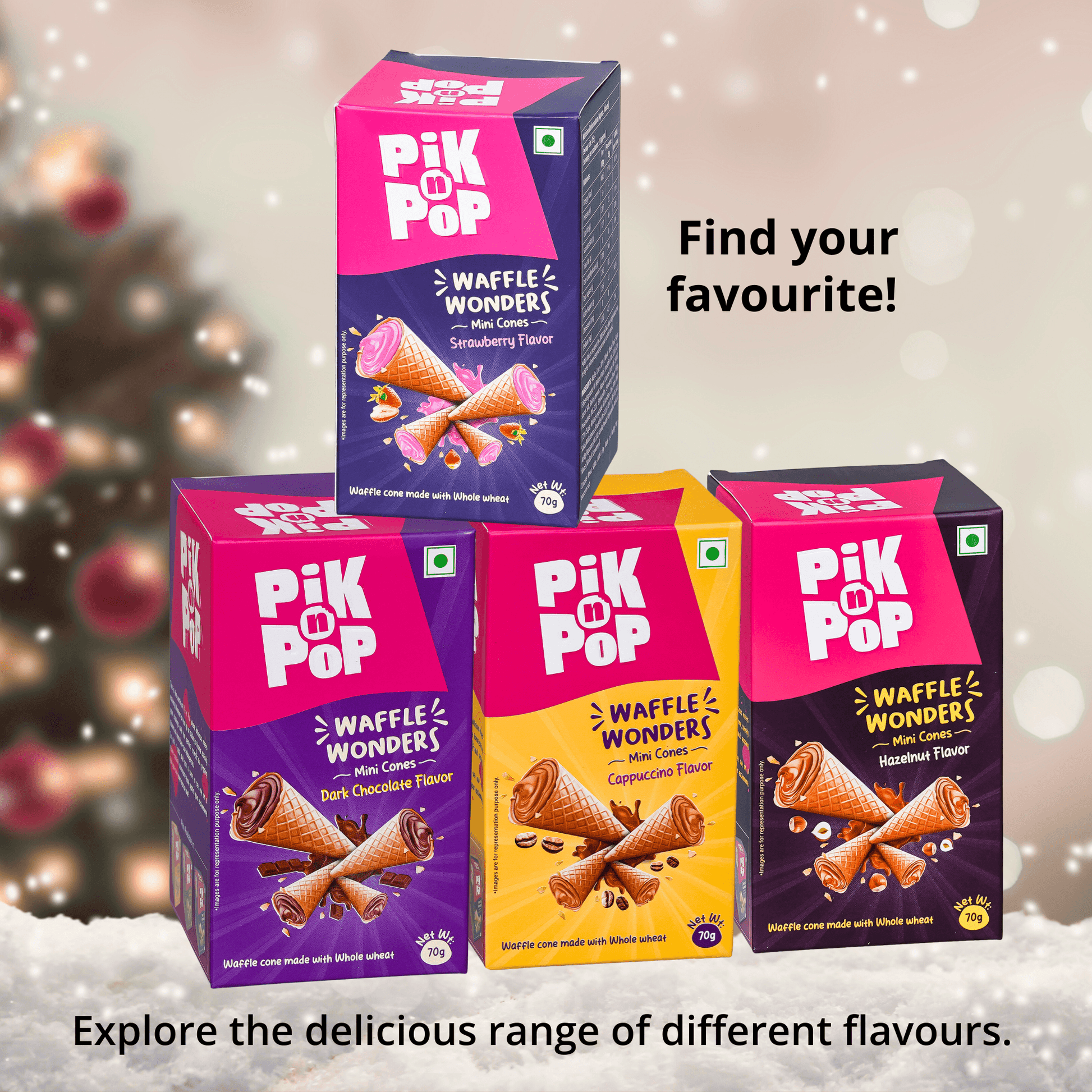 Pik n Pop Hazelnut Flavour Mini Waffle Cones | 70g | Whole Wheat | Eggless