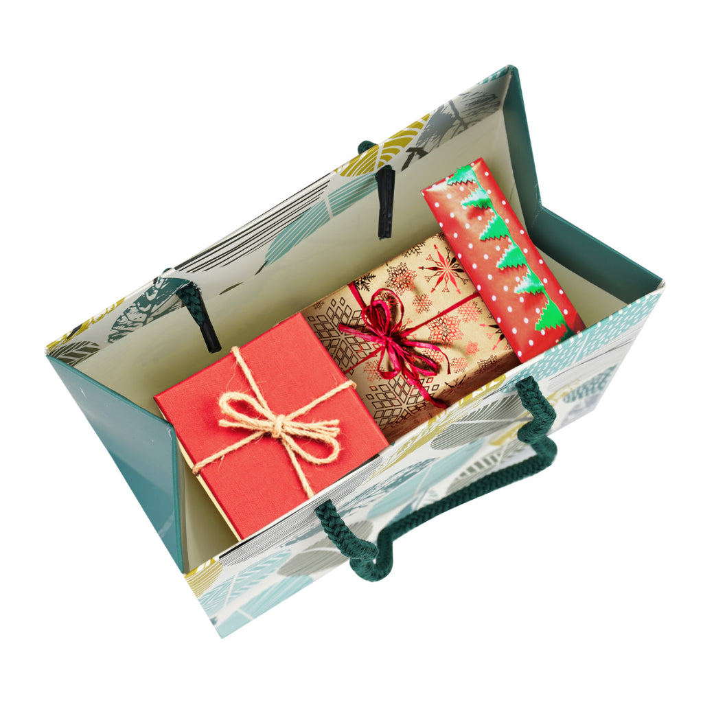 Paperpep Cream Green Leaf Print 13"X10"X4.5" Gift Paper Bag Pack Of 8 | Gift Bags For Return Gifts, Presents, Weddings, Birthday, Holiday Presents, Celebrations