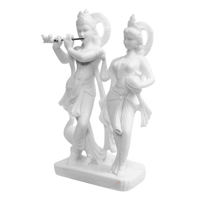Handicrafts Paradise Marble Carved in Radha Krishan Figurine
