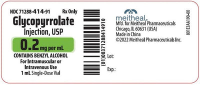 Glycopyrrolate Injection 0.2 mg per 1 mL Single-Dose Vial 1 mL x 25/Tray by Meitheal (RX)