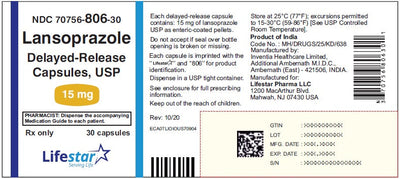 Lansoprazole 15 mg Delayed-Release Capsules by Lifestar 30 Count (RX)
