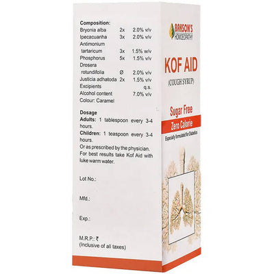 Bakson's Homeopathy Kof Aid Syrup Sugar Free