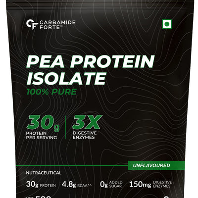 Carbamide Forte Pea Protein Isolate 30g per serving | Plant based Protein Powder Isolate with 4.8g BCAA | 100% Pure Unflavoured Plant Pea Protein Powder - 500g