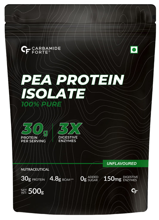 Carbamide Forte Pea Protein Isolate 30g per serving | Plant based Protein Powder Isolate with 4.8g BCAA | 100% Pure Unflavoured Plant Pea Protein Powder - 500g