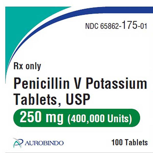 Penicillin V Potassium Antibiotic Tablets 250 mg (400,000 Units) 100/Bottle (Rx)