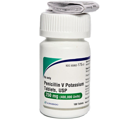 Penicillin V Potassium Antibiotic Tablets 250 mg (400,000 Units) 100/Bottle (Rx)