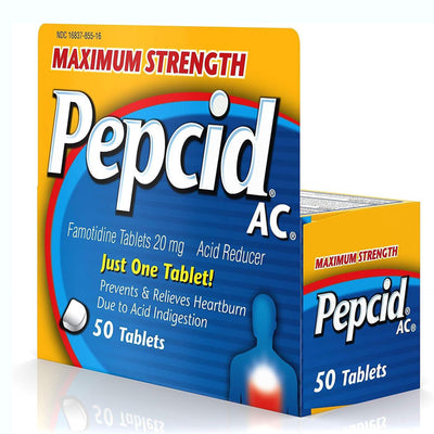 Pepcid AC Maximum Strength Acid Reducer Famotidine Tablets 20 mg, 50 Count