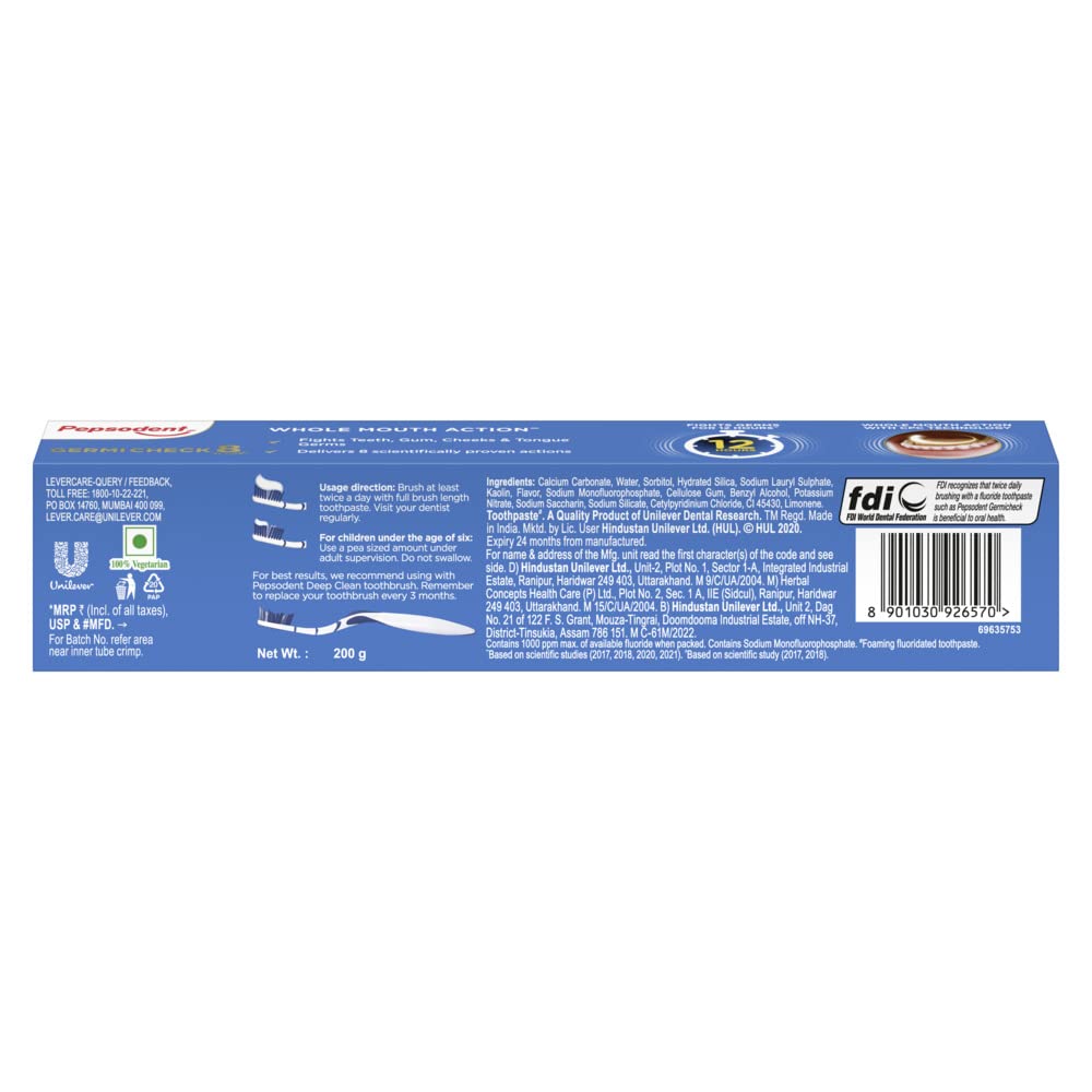 Pepsodent Germicheck Toothpaste, Fights Teeth, Gum & Tongue Germs, Prevents Cavity