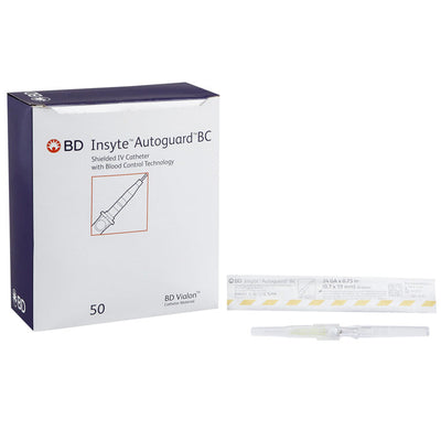 Peripheral IV Catheter 24 Gauge 3/4" BD Insyte Autoguard BC with Blood Control Push Button Safety