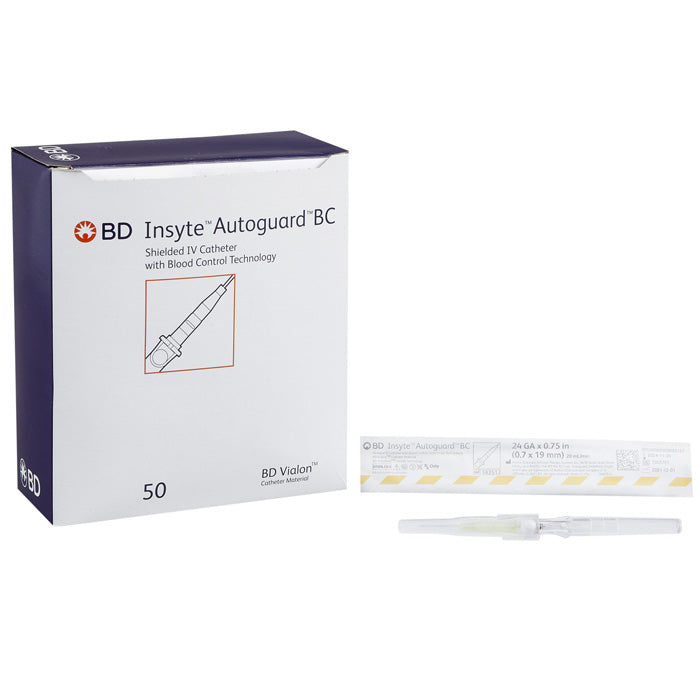 Peripheral IV Catheter 24 Gauge 3/4" BD Insyte Autoguard BC with Blood Control Push Button Safety