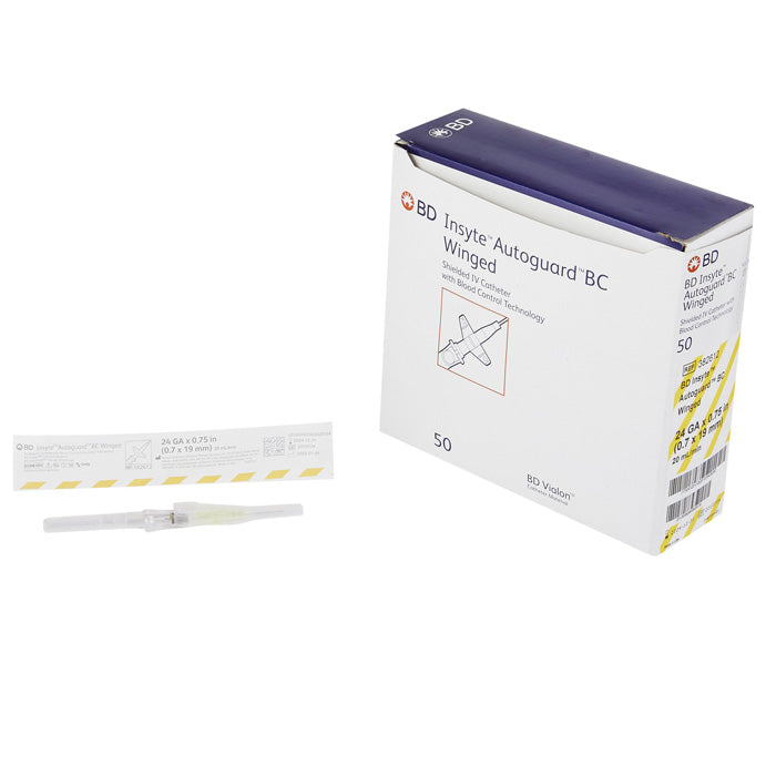 Peripheral IV Catheter 24 Gauge 3/4" BD Insyte Autoguard BC with Blood Control Push Button Safety