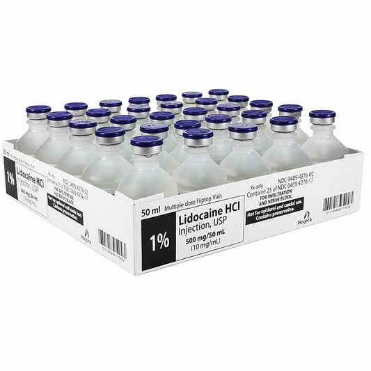 Lidocaine Hydrochloride 1% Injection 50 mL Multiple Dose, 25/Pack (Rx)