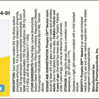 Phospha 250 Neutral Phosphorus Supplement Tablets, 100 Count (Rx)