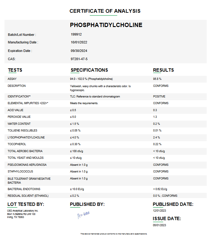 Phosphatidylcholine For Compounding (API) **Refrigerated**