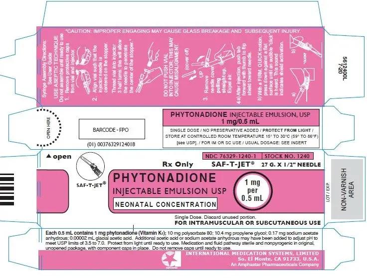 Phytonadione (Vitamin K) Injectable Prefiiled Syringes Neonatal 1 mg Per 0.5 mL 10/Pack (RX)