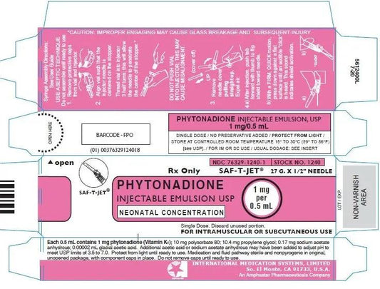 Phytonadione (Vitamin K) Injectable Prefiiled Syringes Neonatal 1 mg Per 0.5 mL 10/Pack (RX)