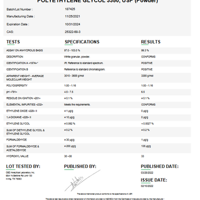 Polyethylene glycol 3350 USP (PEG-75) For Compounding (API)