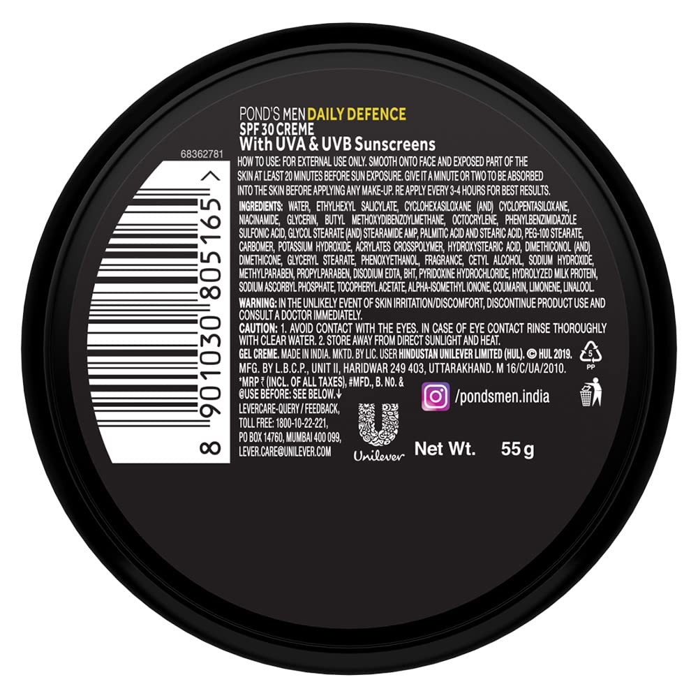 Ponds Men Daily Defence SPF 30 Face Creme, Non-Greasy Formula, Rich In Vitamin (55 gm)