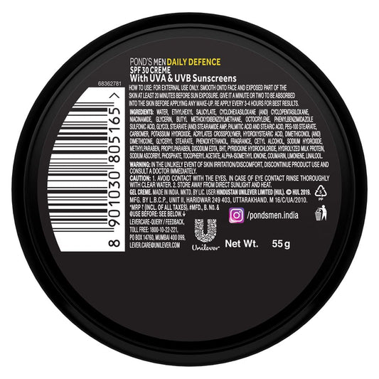 Ponds Men Daily Defence SPF 30 Face Creme, Non-Greasy Formula, Rich In Vitamin (55 gm)
