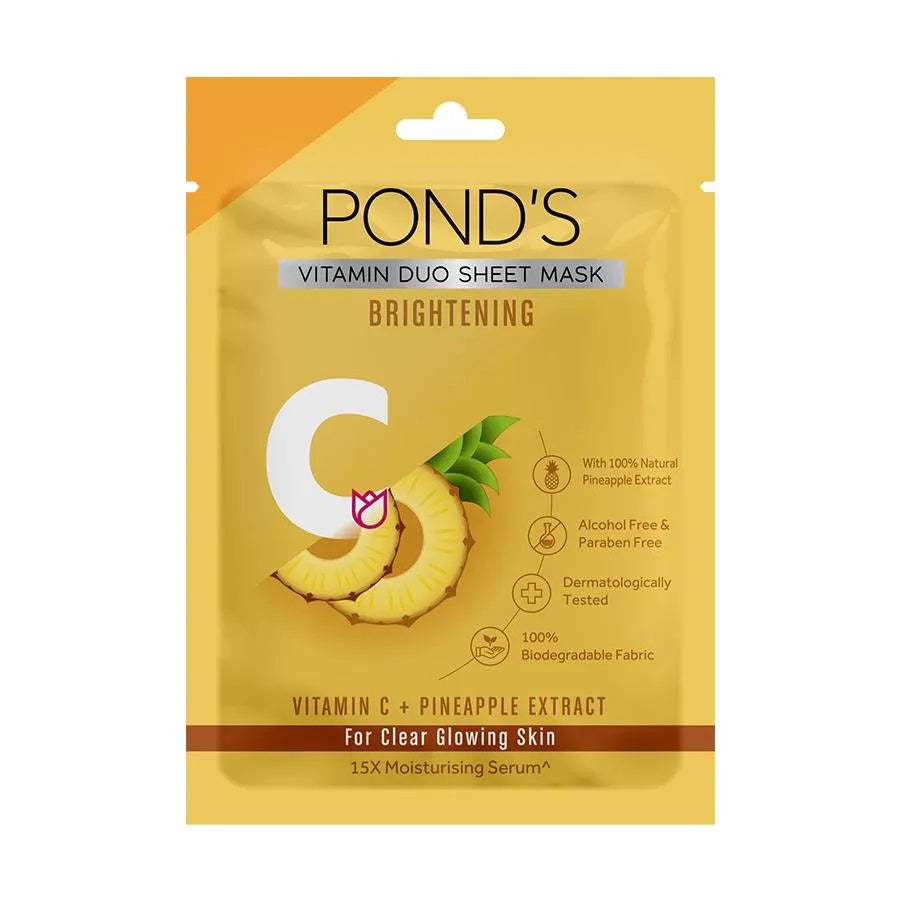 Ponds Vitamin C Duo Sheet Mask, With Pineapple Extract For Clear Glowing Skin (25 ml)