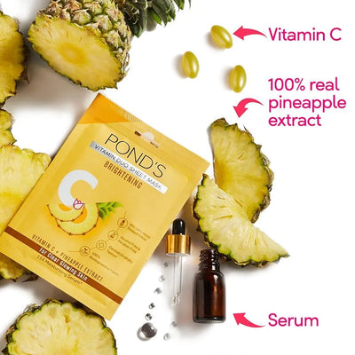 Ponds Vitamin C Duo Sheet Mask, With Pineapple Extract For Clear Glowing Skin (25 ml)