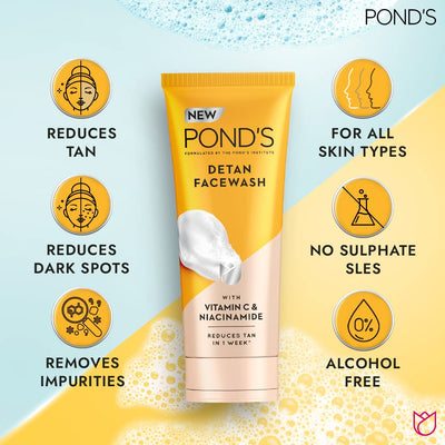 Ponds Detan Facewash With Brightening Vitamin C & Niacinamide (100 gm)