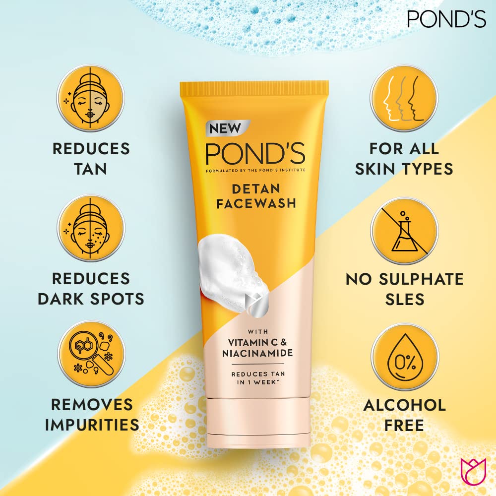 Ponds Detan Facewash With Brightening Vitamin C & Niacinamide (100 gm)