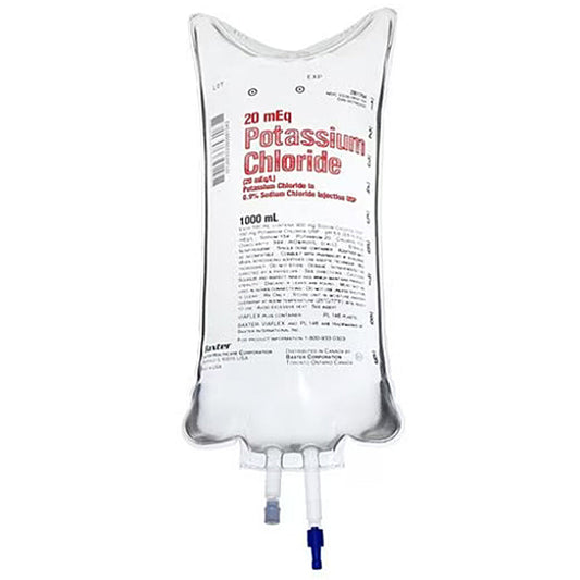 IV Bags, Potassium Chloride in Dextrose 5% and Sodium Chloride 0.45% IV Solution Bags 1000 mL, 14/Case