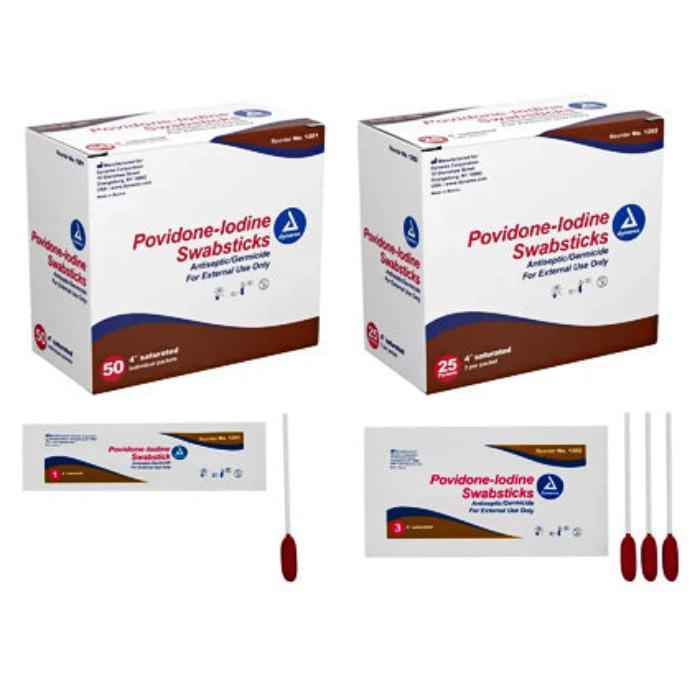 Povidone Iodine Swabsticks, Individual Packets 50/Box