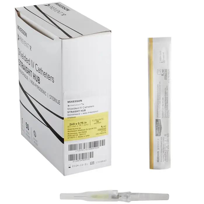 Peripheral IV Catheter 24 Gauge x 3/4" Prevent with Button Retracting Safety Needle 50/Box