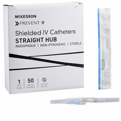 IV Catheters  22 gauge x 1" Prevent R Shielded with Button Retracting Safety Needle, 50/Box